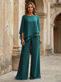 2-Piece Lightweight Chiffon Long Mother of the Bride & Groom Suit with 3/4 Sleeves