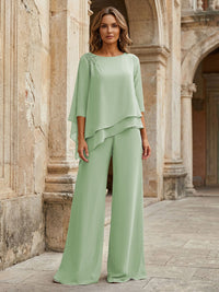 2-Piece Lightweight Chiffon Long Mother of the Bride & Groom Suit with 3/4 Sleeves