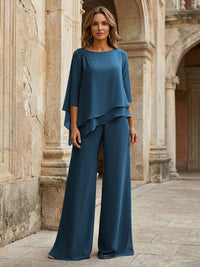 2-Piece Lightweight Chiffon Long Mother of the Bride & Groom Suit with 3/4 Sleeves