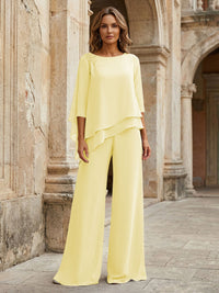 2-Piece Lightweight Chiffon Long Mother of the Bride & Groom Suit with 3/4 Sleeves