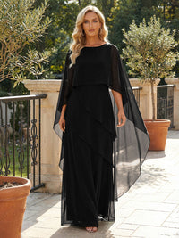 A-Line Chiffon Long Mother of the Bride & Groom Dresses with Cape Sleeves
