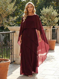 A-Line Chiffon Long Mother of the Bride & Groom Dresses with Cape Sleeves