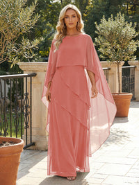 A-Line Chiffon Long Mother of the Bride & Groom Dresses with Cape Sleeves