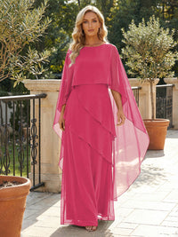 A-Line Chiffon Long Mother of the Bride & Groom Dresses with Cape Sleeves