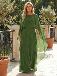 A-Line Chiffon Long Mother of the Bride & Groom Dresses with Cape Sleeves