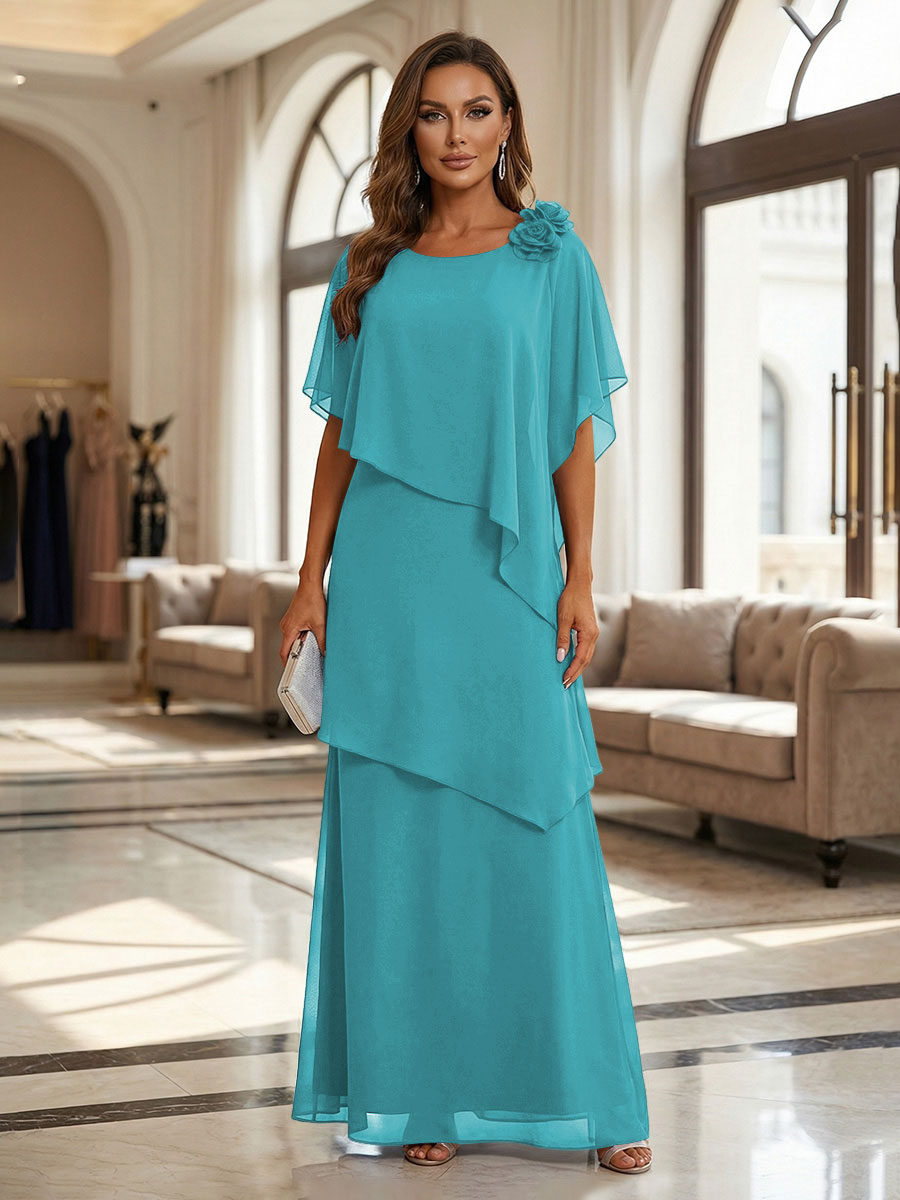 aqua chiffon tiered ruffle dress Chiffon Tiered Ruffled Dress