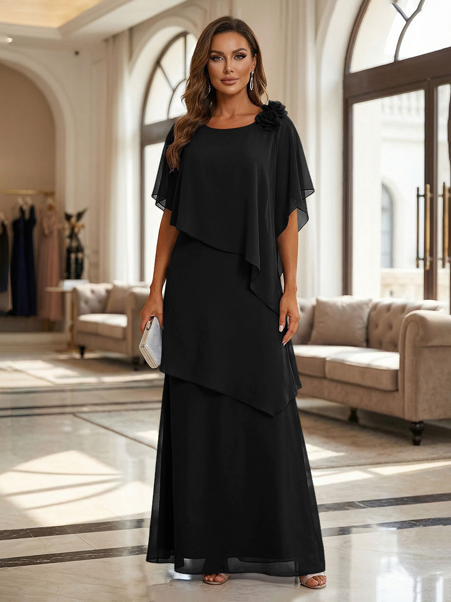 chiffon cape dress plus size Fashionable Sequined Chiffon Cape Dress for Women
