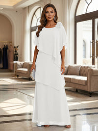 A-Line Floor-Length Chiffon Cape Sleeves Mother of the Bride & Groom Dresses with Tiered Ruffles