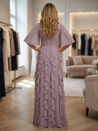 A-Line Chiffon Tiered Ruffles Mother of the Bride & Groom Dresses with Ruched Waist
