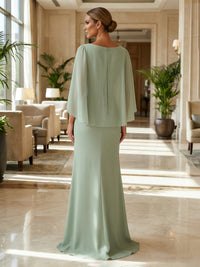 Sheath Chiffon Cape Sleeves Maxi Mother of the Bride & Groom Dresses with Ruched Waist