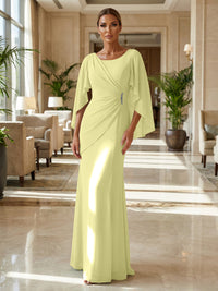 Sheath Chiffon Cape Sleeves Maxi Mother of the Bride & Groom Dresses with Ruched Waist