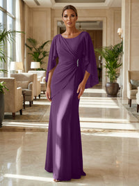 Sheath Chiffon Cape Sleeves Maxi Mother of the Bride & Groom Dresses with Ruched Waist