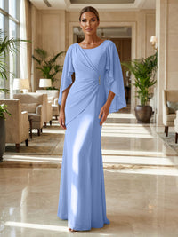 Sheath Chiffon Cape Sleeves Maxi Mother of the Bride & Groom Dresses with Ruched Waist
