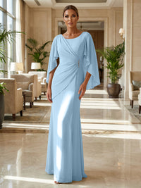 Sheath Chiffon Cape Sleeves Maxi Mother of the Bride & Groom Dresses with Ruched Waist