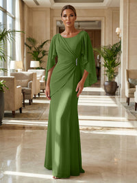 Sheath Chiffon Cape Sleeves Maxi Mother of the Bride & Groom Dresses with Ruched Waist