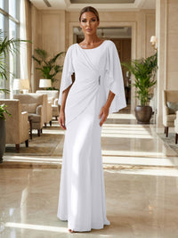 Sheath Chiffon Cape Sleeves Maxi Mother of the Bride & Groom Dresses with Ruched Waist