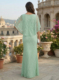 Sheath Lace Maxi Crew Neck Mother of the Bride & Groom Dresses with Cape Sleeves