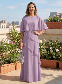 Sheath Lightweight Chiffon Cape Sleeves Maxi Mother of the Bride & Groom Dresses
