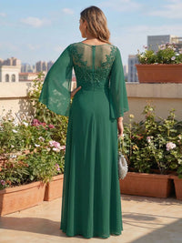 A-Line Lightweight Chiffon Cape Sleeves Maxi Mother of the Bride & Groom Dresses with Sequin Lace Appliques