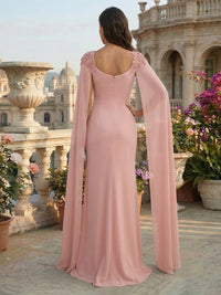 Sheath Chiffon Maxi Mother of the Bride & Groom Dresses with Draped Cape Sleeves
