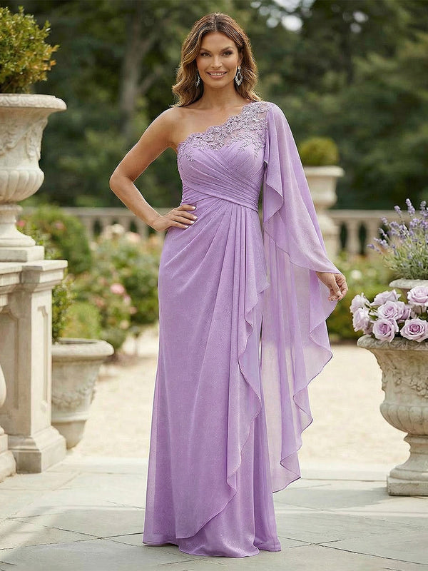 Sheath Chiffon One Shoulder Maxi Mother of the Bride & Groom Dresses with Ruffles