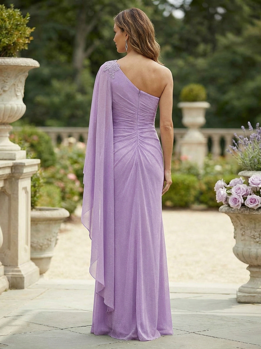 Sheath Chiffon One Shoulder Maxi Mother of the Bride & Groom Dresses with Ruffles