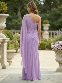 Sheath Chiffon One Shoulder Maxi Mother of the Bride & Groom Dresses with Ruffles