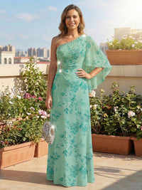 Sheath One Shoulder Chiffon Floral Print Maxi Mother of the Bride & Groom Dresses with Rhinestone Waist