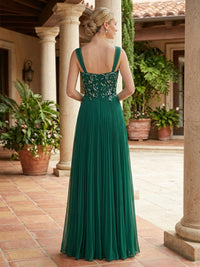 Pleated Chiffon Spaghetti Straps Maxi Mother of the Bride & Groom Dresses with Sequin Rhinestones Bodice & Slit