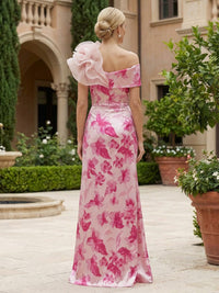 Sheath Satin Floral Print Floor-Length Mother of the Bride & Groom Dresses with Shoulder Floral