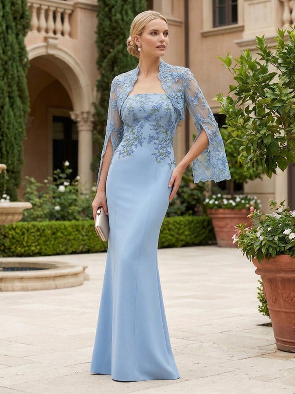 Sheath Satin Strapless Floor-Length Mother of the Bride & Groom Dresses with Lace Bolero