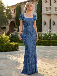 Sheath Sequin Floral Floor-Length Mother of the Bride & Groom Dresses with Square Neck