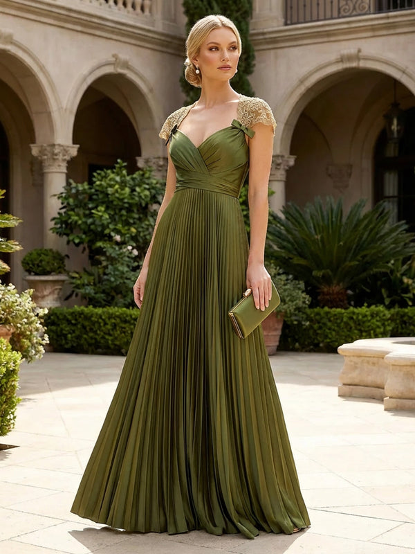 A-Line Chiffon Pleated Floor-Length Mother of the Bride & Groom Dresses with Ruched Corset
