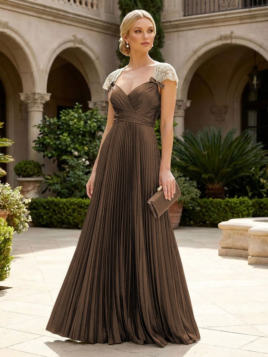 A-Line Chiffon Pleated Floor-Length Mother of the Bride & Groom Dresses with Ruched Corset