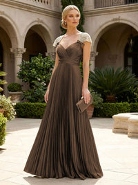 A-Line Chiffon Pleated Floor-Length Mother of the Bride & Groom Dresses with Ruched Corset