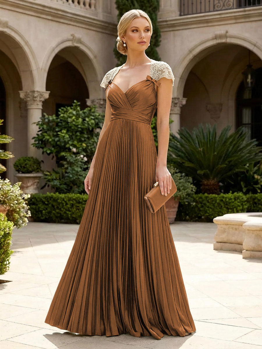 A-Line Chiffon Pleated Floor-Length Mother of the Bride & Groom Dresses with Ruched Corset