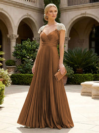A-Line Chiffon Pleated Floor-Length Mother of the Bride & Groom Dresses with Ruched Corset