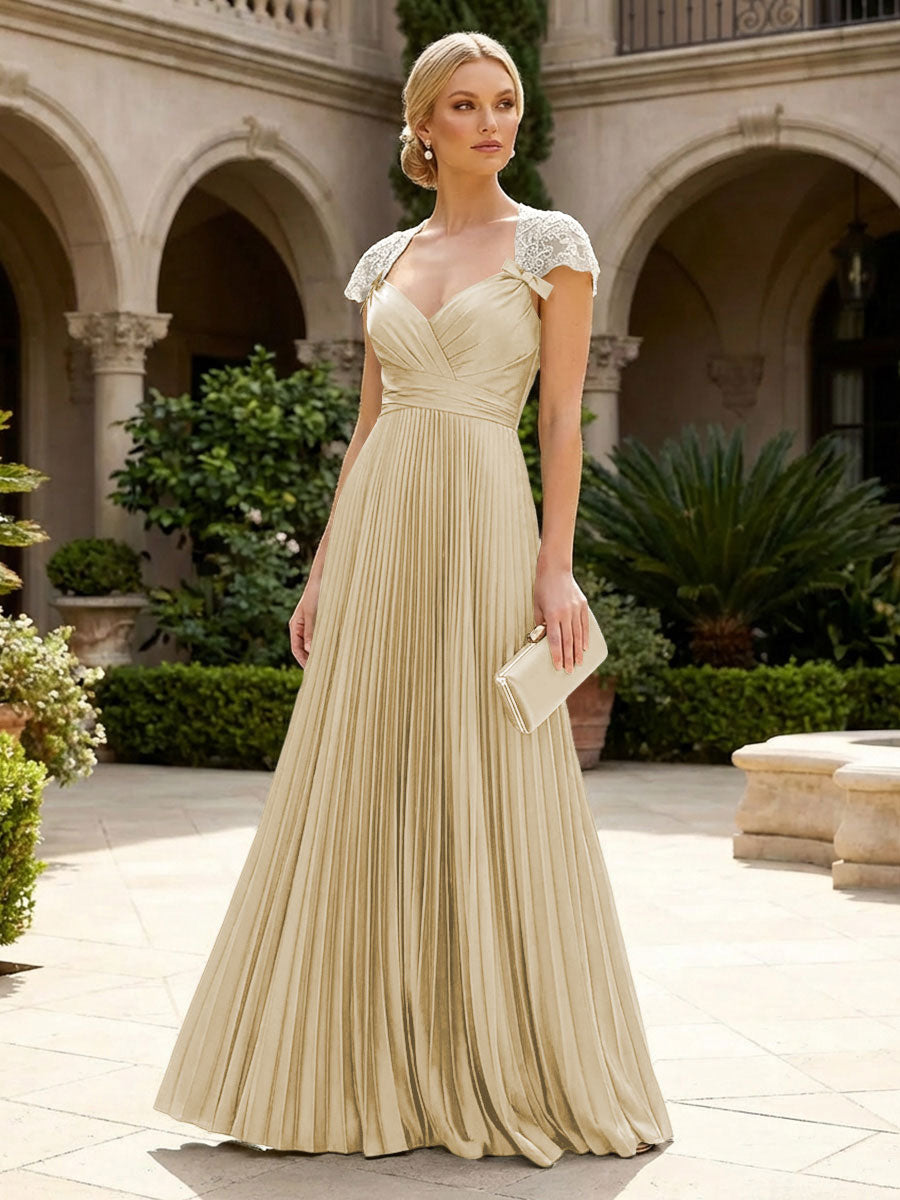 A-Line Chiffon Pleated Floor-Length Mother of the Bride & Groom Dresses with Ruched Corset