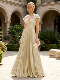 A-Line Chiffon Pleated Floor-Length Mother of the Bride & Groom Dresses with Ruched Corset