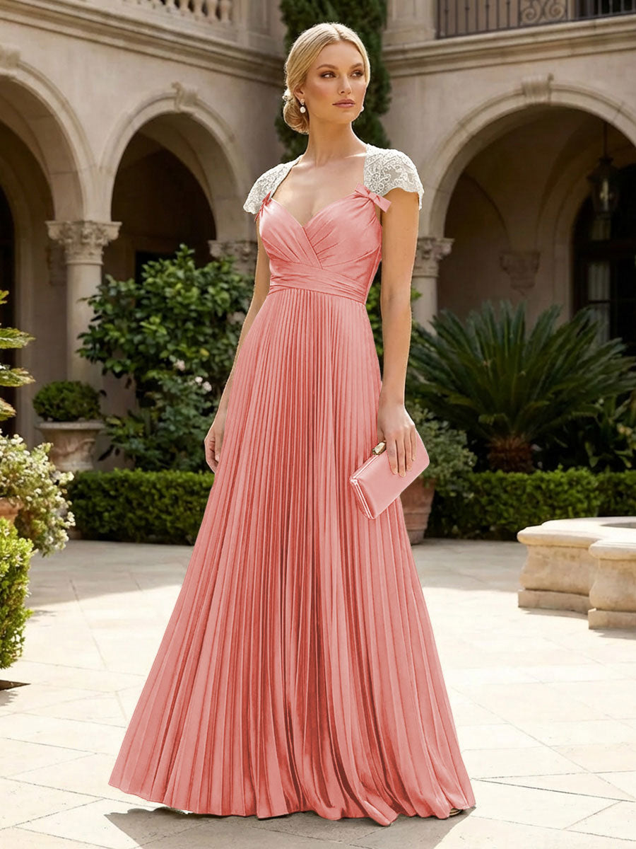 A-Line Chiffon Pleated Floor-Length Mother of the Bride & Groom Dresses with Ruched Corset