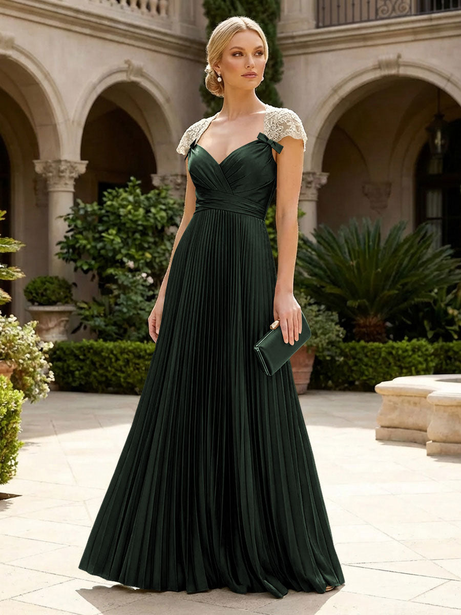 A-Line Chiffon Pleated Floor-Length Mother of the Bride & Groom Dresses with Ruched Corset
