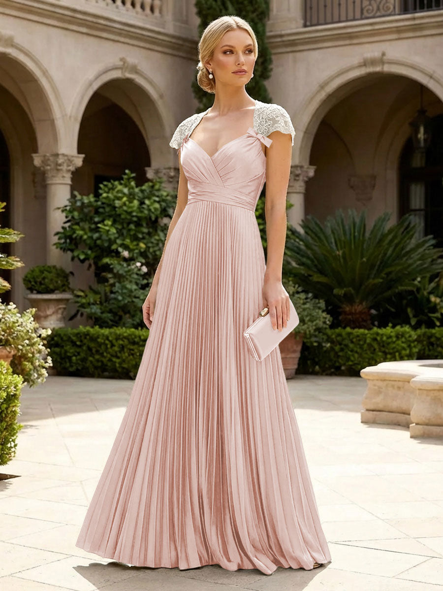 A-Line Chiffon Pleated Floor-Length Mother of the Bride & Groom Dresses with Ruched Corset