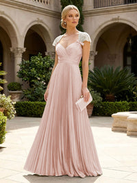 A-Line Chiffon Pleated Floor-Length Mother of the Bride & Groom Dresses with Ruched Corset