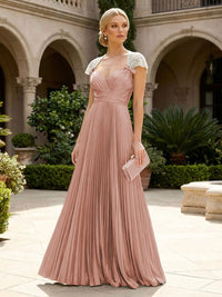 A-Line Chiffon Pleated Floor-Length Mother of the Bride & Groom Dresses with Ruched Corset