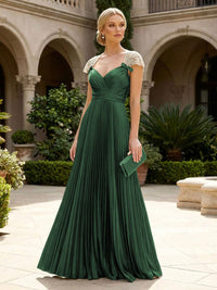 A-Line Chiffon Pleated Floor-Length Mother of the Bride & Groom Dresses with Ruched Corset