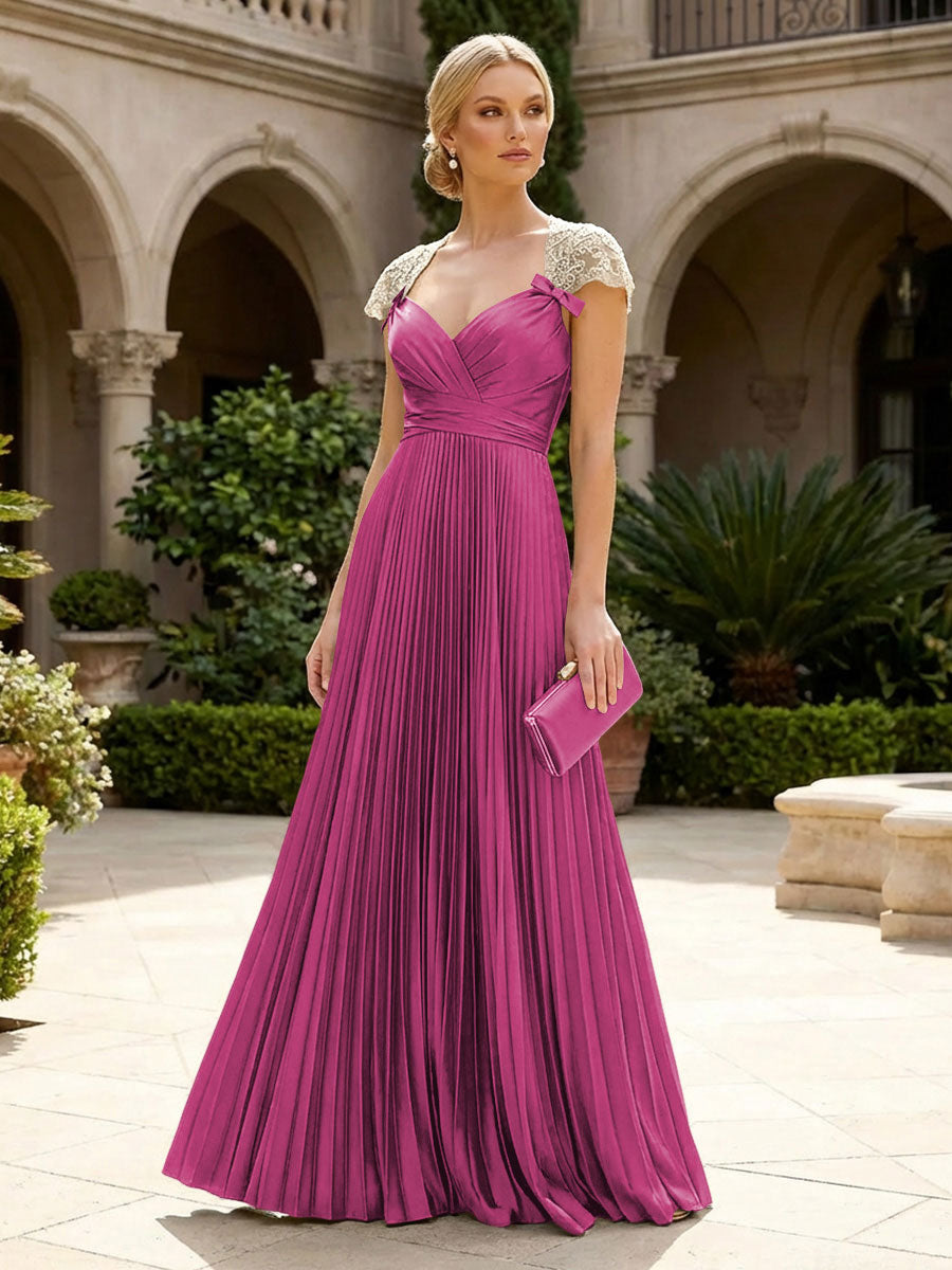 A-Line Chiffon Pleated Floor-Length Mother of the Bride & Groom Dresses with Ruched Corset