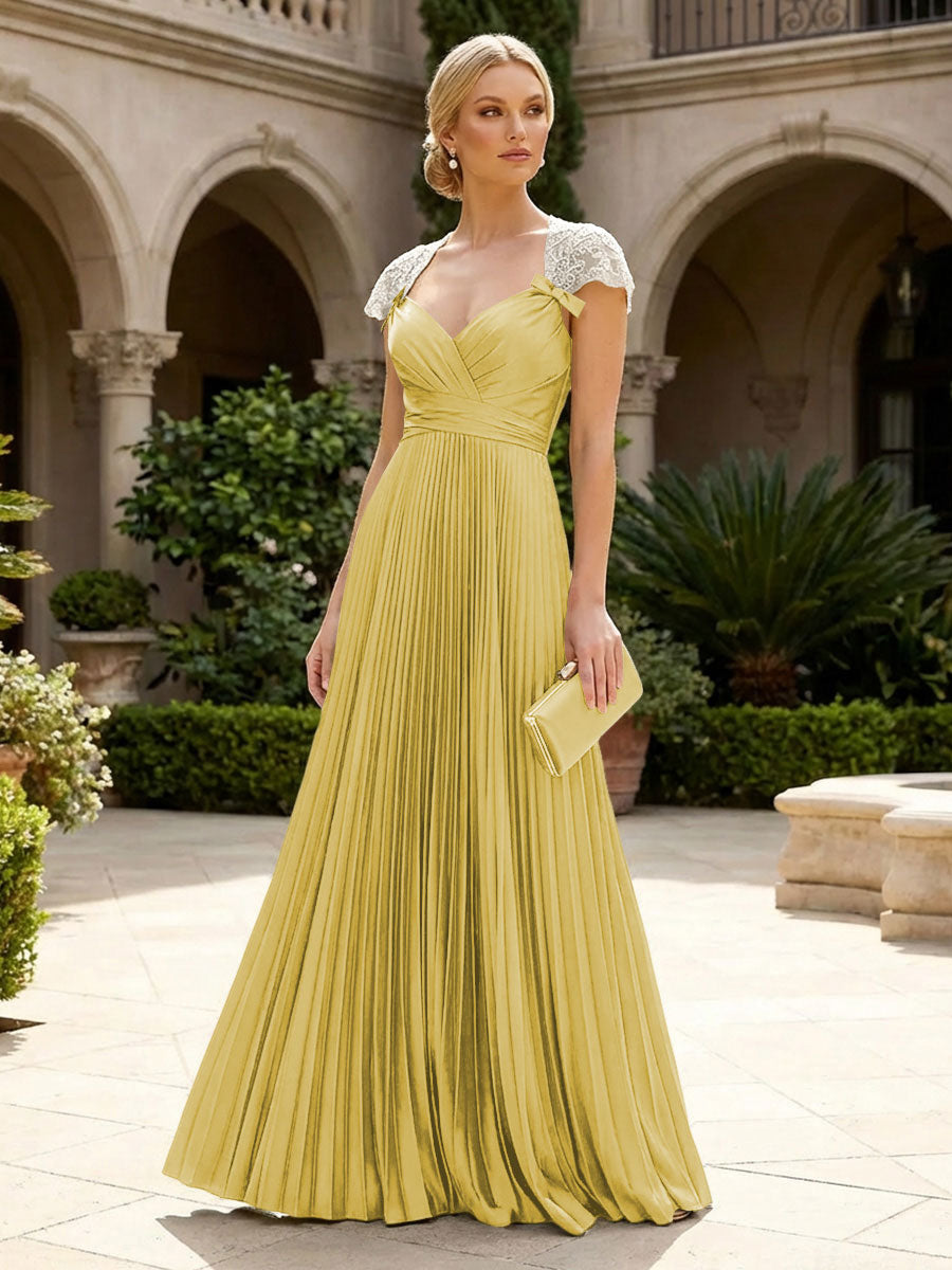 A-Line Chiffon Pleated Floor-Length Mother of the Bride & Groom Dresses with Ruched Corset