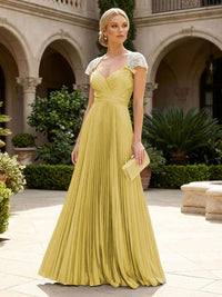 A-Line Chiffon Pleated Floor-Length Mother of the Bride & Groom Dresses with Ruched Corset