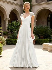 A-Line Chiffon Pleated Floor-Length Mother of the Bride & Groom Dresses with Ruched Corset