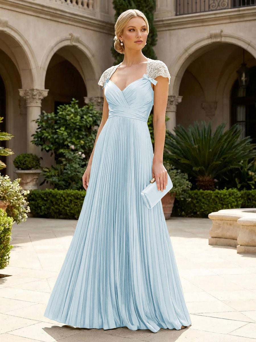 A-Line Chiffon Pleated Floor-Length Mother of the Bride & Groom Dresses with Ruched Corset